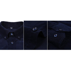 Men's Square Collar Solid Color Autumn Thickened Shirt Navy