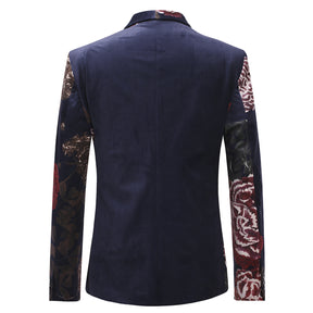 Floral Navy Jacket Slim Fit Print Casual Blazer