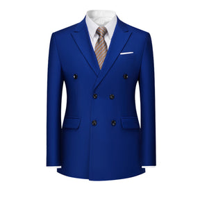 Men's Solid Color Double Breasted Business Suit Blue