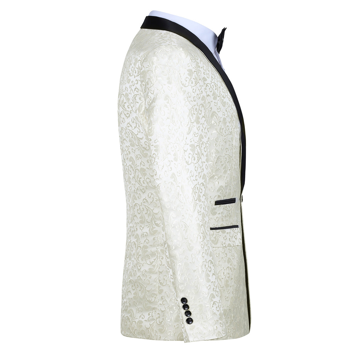 Men's Floral Jacquard Dress Suit Jacket Printed Tux Blazer White