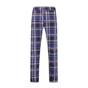 Men's Plaid Print Straight Casual Trousers Purple