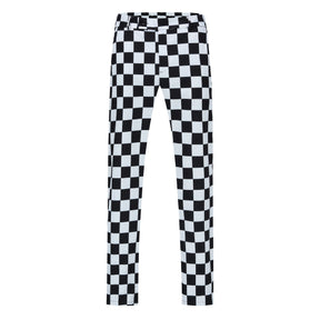 Men's Black and White Check Straight Casual Trousers