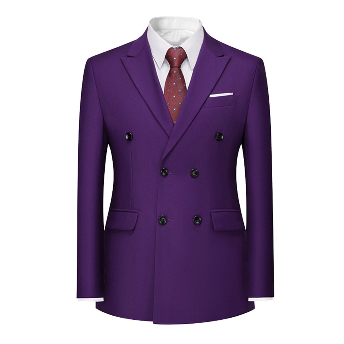 Men's Solid Color Double Breasted Business Suit Purple