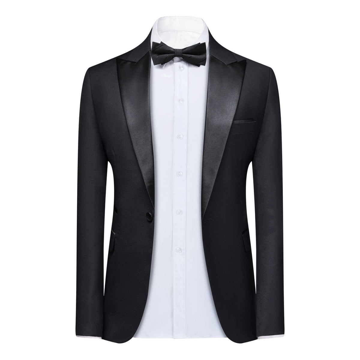3-piece Men's Solid Color Notched Lapel Back Center Vent Suit Black