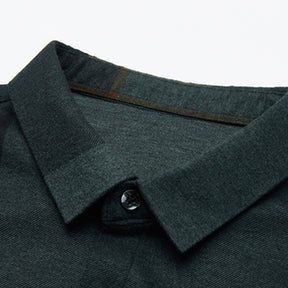 Men's Lapel Long Sleeve Cotton Plaid Shirt Dark Green