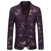 Slim Fit Flower Print Blazer Purple