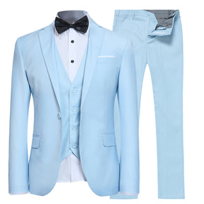 3-Piece Slim Fit Classic Light Blue Casual Suit