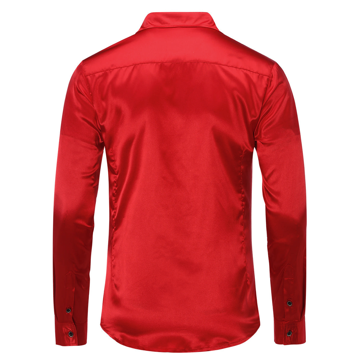 Men's Casual Fashion Shiny Long Sleeve Lapel Shirt Red