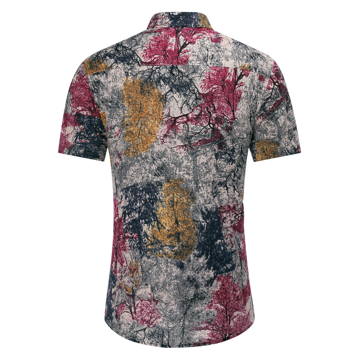 Men's Slim Fit Multicolor Flower Print Short Sleeve Shirt