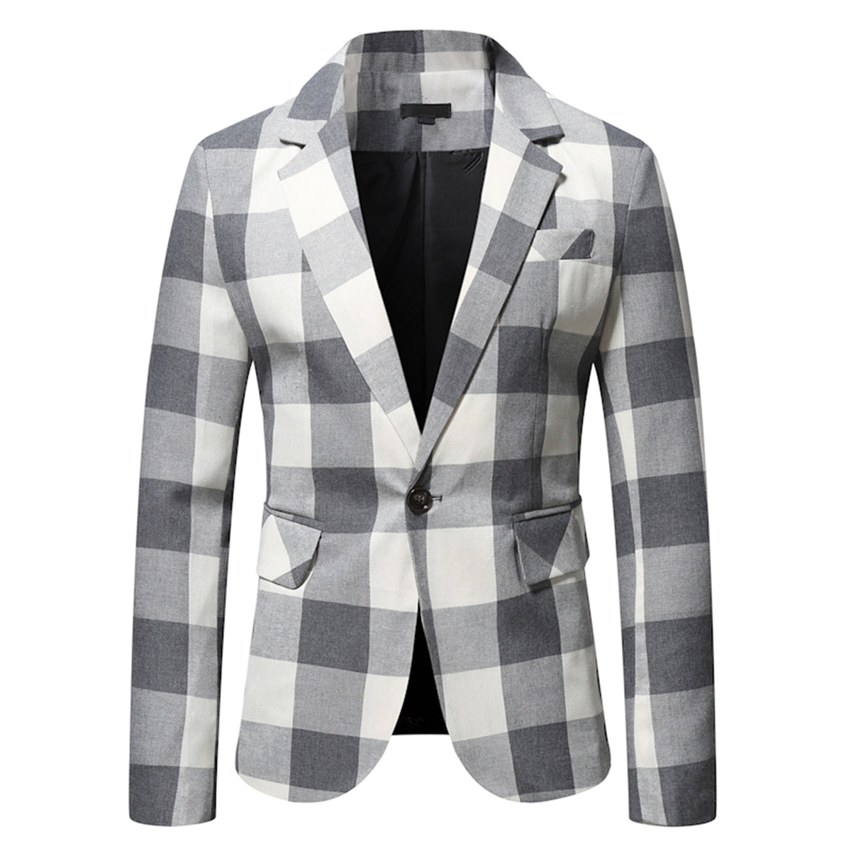 Men's Autumn Plaid Jacket One Button Casual Blazer White