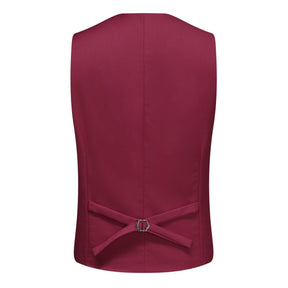 3-piece Men's Solid Color Notched Lapel Back Center Vent Suit Wine Red