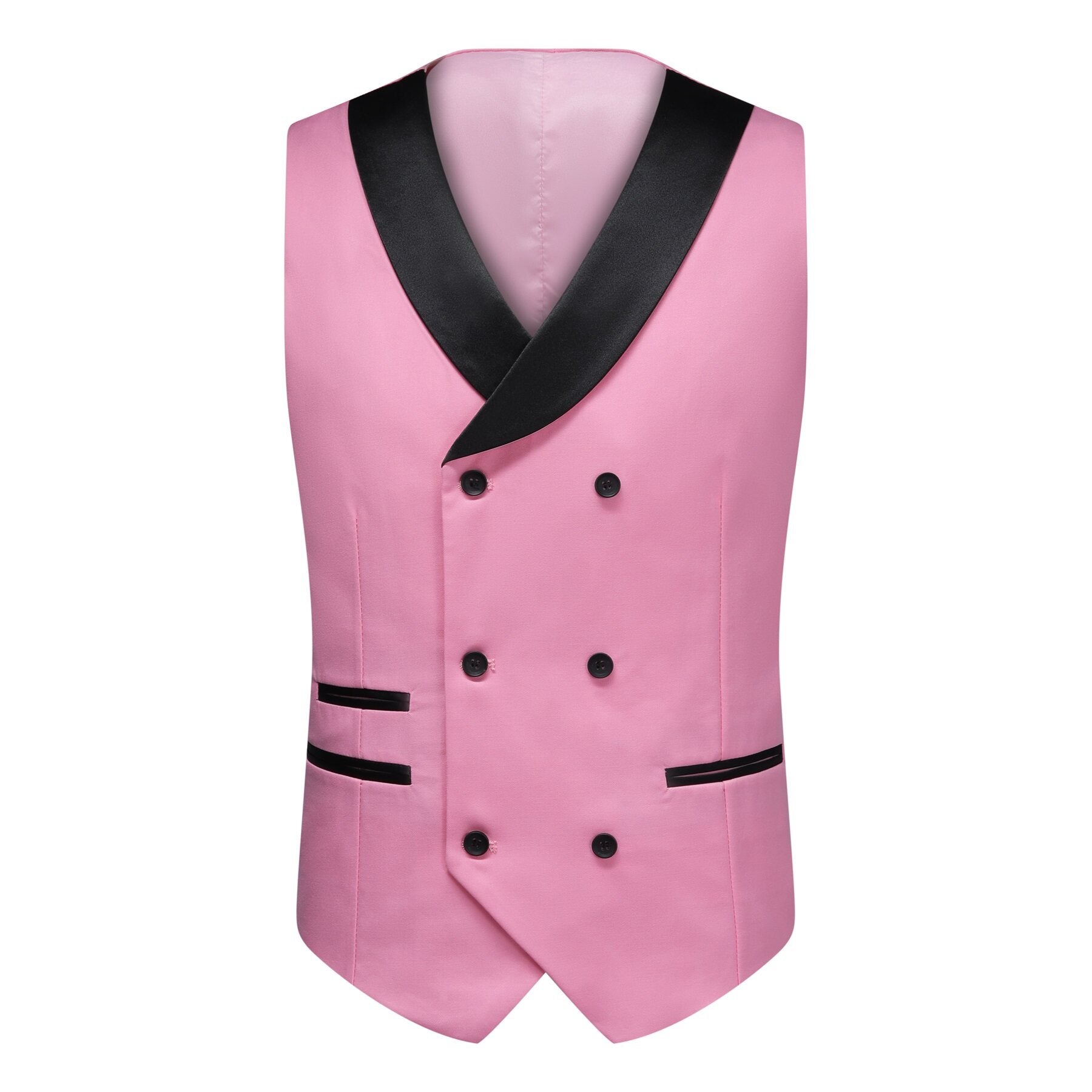 3-piece Men's Solid Color Notched Lapel Back Center Vent Suit Pink