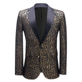 Leopard Print Slim Fit Casual Blazer Gold