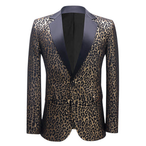 Leopard Print Slim Fit Casual Blazer Gold