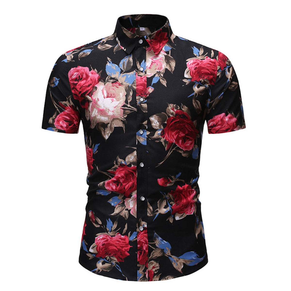 2-Piece Hawaii Red Floral Print Style Summer Suit Black