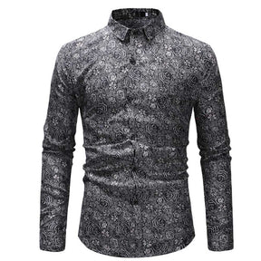 Slim Fit Grey Floral Casual Shirt