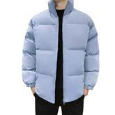 Men's Solid Color Stand Collar Cotton Coat Blue