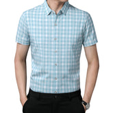 Men's Plaid Lapel Short Sleeve Shirt Green