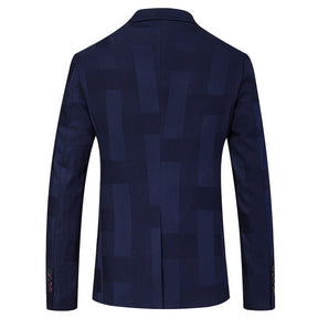 3-Piece Slim Fit Checked Navy Casual Suit