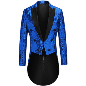 Men's Sequined Show Dress Swallow-Tailed Coat Blue