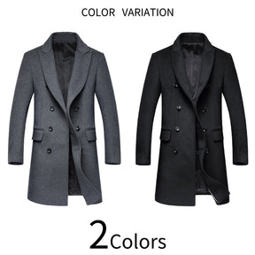 Men's Solid Color Double Breasted Lapel Coat Grey