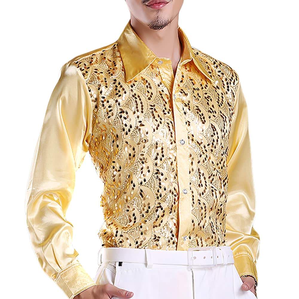Slim Fit Sequin Party Shirt Yellow