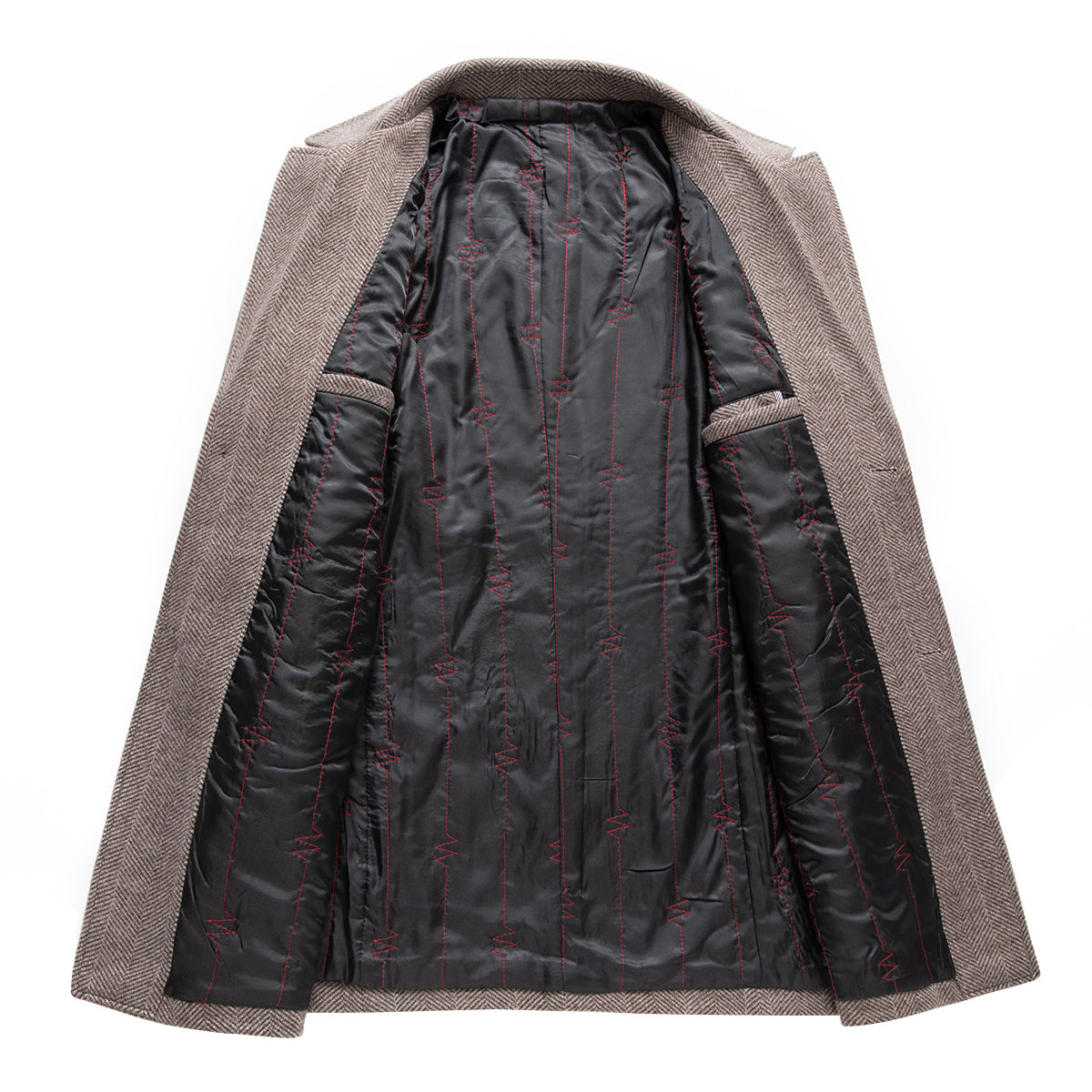 Men's Wool Coats Slim Fit Padded Winter Trench Overcoat Brown