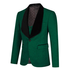 3-Piece Paisley Suit Shawl Collar Suit Green