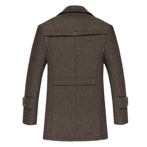 Men's Thick Solid Color Lapel Casual Coat Cotton Coffee