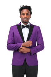 3 Piece Men's Suits One Button Slim Fit Peaked Lapel Tuxedo Purple