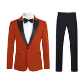 Slim Fit 2-Piece Orange Pleuche Velvet Tuxedo Suit