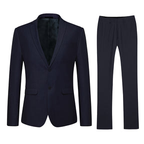 Slim Fit 2 Piece Suit 2 Button Formal Business Wedding Solid Suits Navy