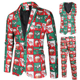 Men's 3-piece Santa Claus Christmas Print Suit Red & Green