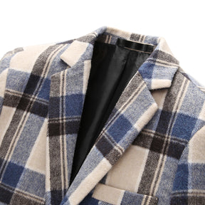 Men's Autumn Jacket Plaid Two Buttons Casual Blazer Blue