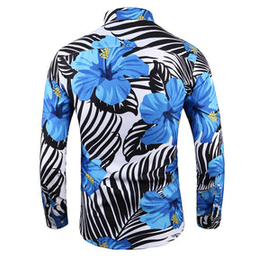 Slim Fit Long-Sleeve Shirt Blue Flower