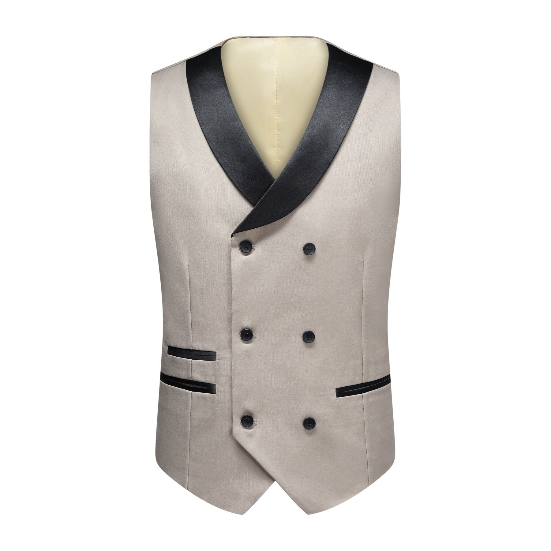 3-piece Men's Solid Color Notched Lapel Back Center Vent Suit Beige