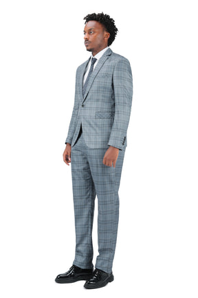 Plaid Stripe Suit Slim Fit 2-Piece Casual Suit Grey