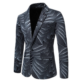 Printed One Button Single-breasted Blazer Black