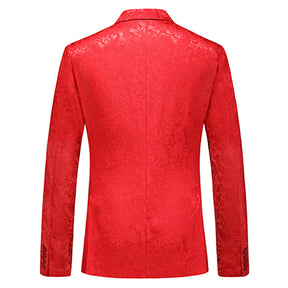 Men's Color Block Print Double Breasted Suit Red