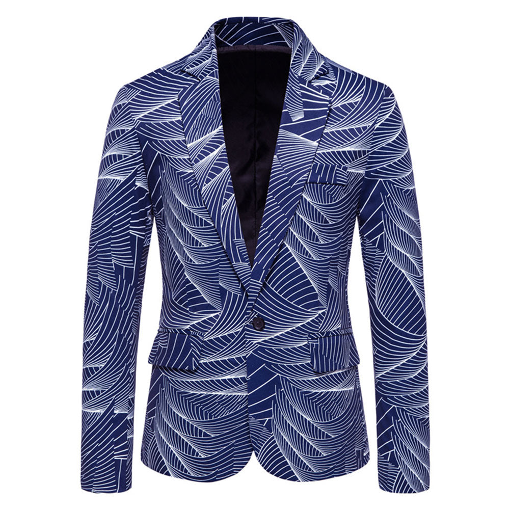 Printed One Button Single-breasted Blazer Blue