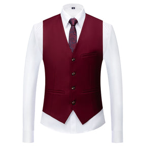 Men's Two-Button Back Slit Lapel Collar 3-Piece Suit Wine Red