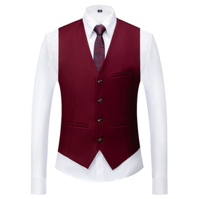 Men's Two-Button Back Slit Lapel Collar 3-Piece Suit Wine Red