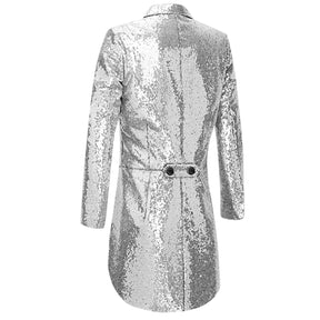 Men's Sequined Show Dress Swallow-Tailed Coat Silver