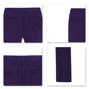 Purple Flat Front Straight-Fit Suit Dress Pant