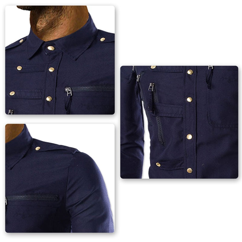 Slim Fit Zipped Pocket Shirts Navy