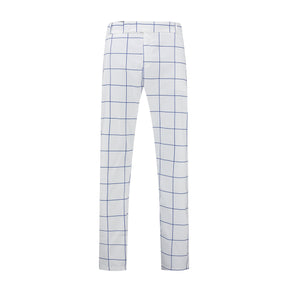 Men's Plaid Print Straight Casual Trousers White