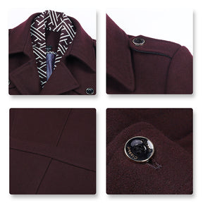 Slim Fit Casual Soild Darkred Overcoat With Removable Scarf