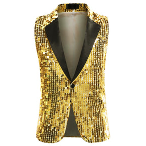 Mens Gold Sequin Show Slim Fit Vest