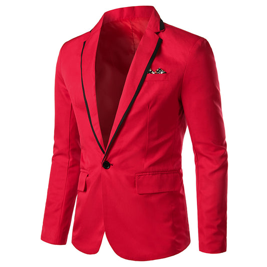 Men's One Button Solid Color Casual Blazer Red - Cloudstyle