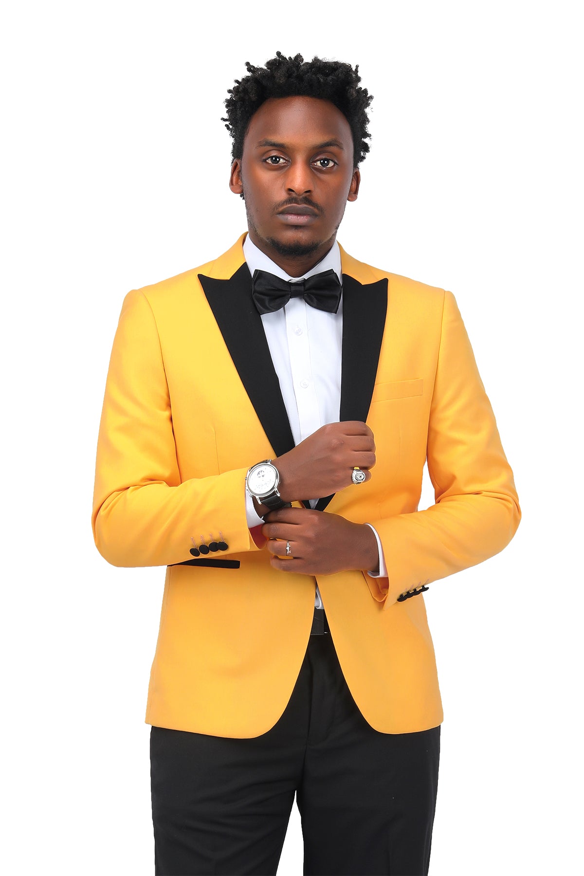 3 Piece Men's Suits One Button Slim Fit Peaked Lapel Tuxedo Yellow